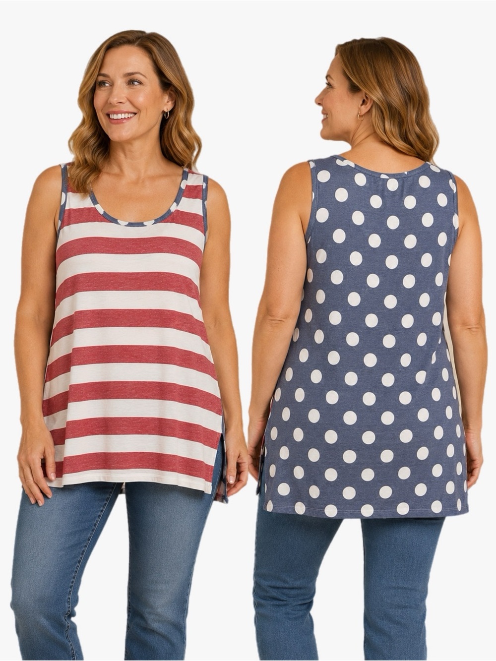 LuLaRoe Perfect Tank Size Large Patriotic USA Flag Stripe Polka Dot Tunic Top